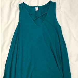 teal cross neck tank top